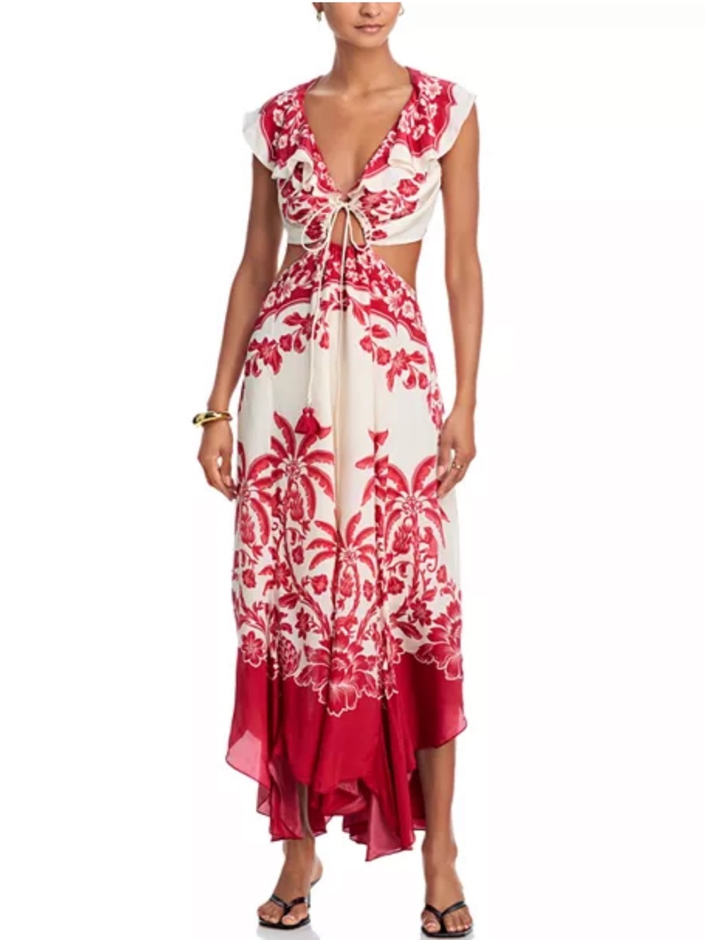 Farm Rio Sand Guanacaste Cut-Out Waist Sleeveless Midi Dress